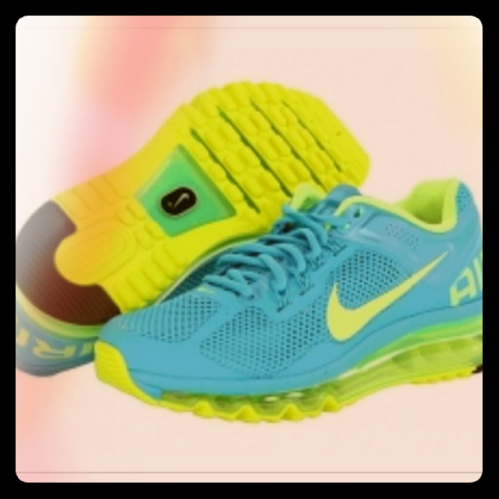 💙Blue and green Nike Air Max sneakers shoes💚